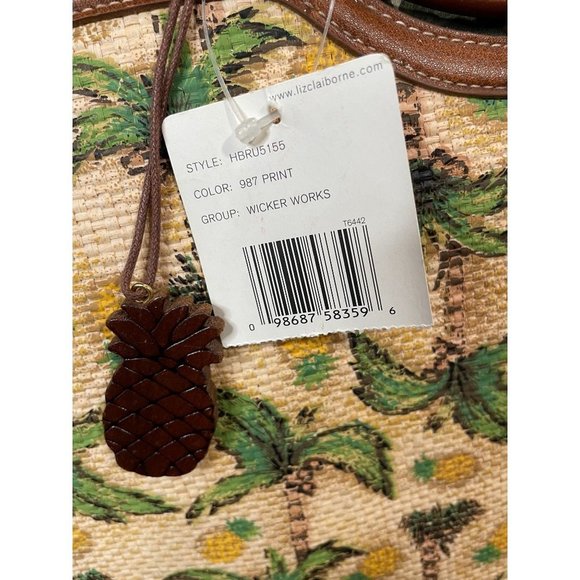 NEW Liz Claiborne Woven Palm Trees Pineapple Large Tote Bonus Accessory Bag - Picture 10 of 12